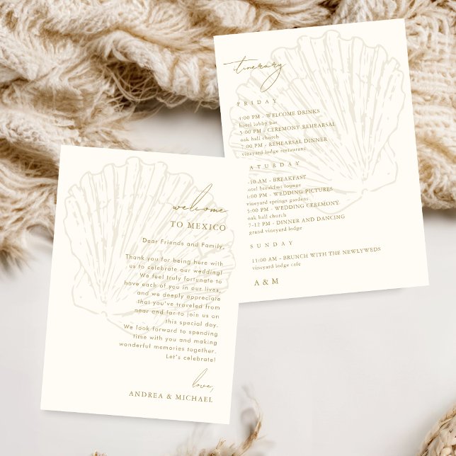 Tarjeta de carta de bienvenida de boda con conchas (Subido por el creador)