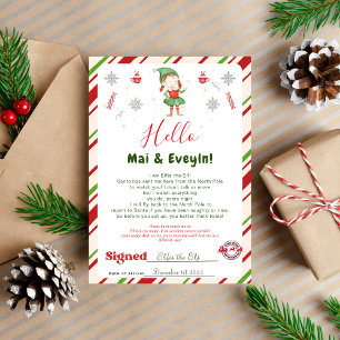 Tarjeta de carta de bienvenida de elfa de Navidad 