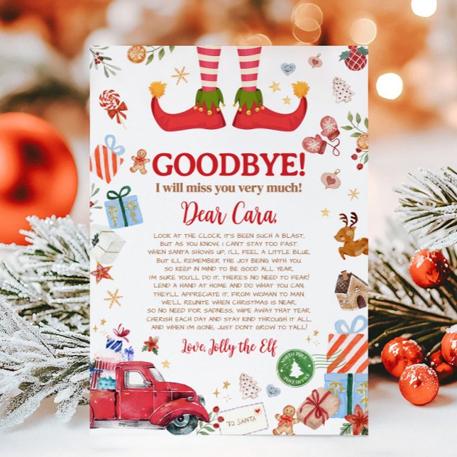 Tarjeta de carta de despedida de duende de Navidad (Christmas Elf Farewell Goodbye Letter Card)