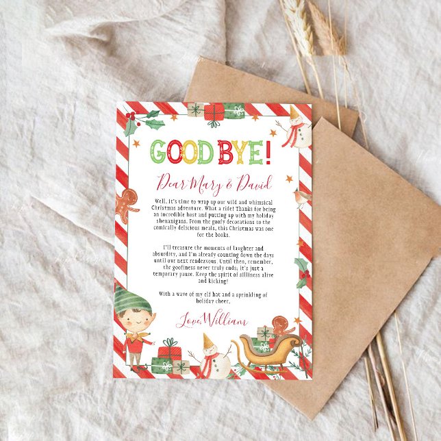 Tarjeta de carta de despedida de duende de Navidad (Subido por el creador)