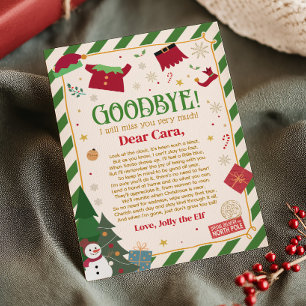 Tarjeta de carta de despedida de elfo de Navidad