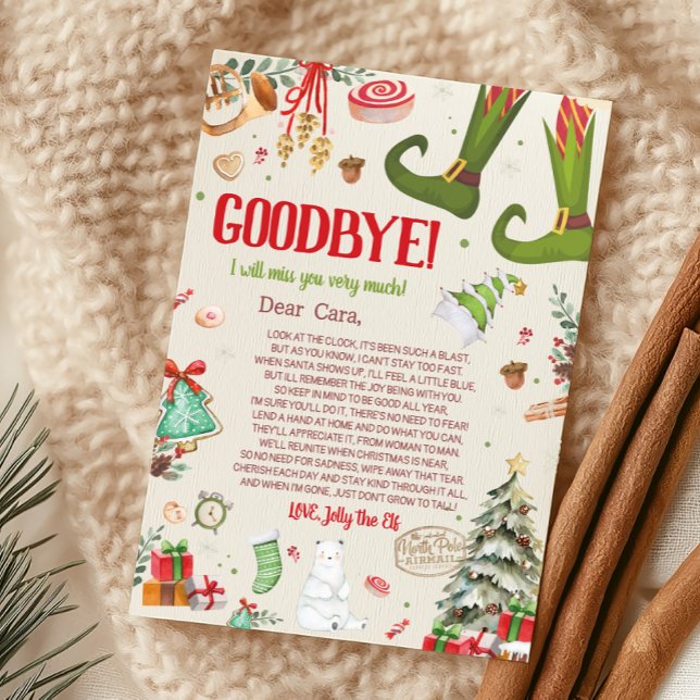 Tarjeta de carta de despedida de Navidad del duend (Christmas Elf Goodbye Letter Card)