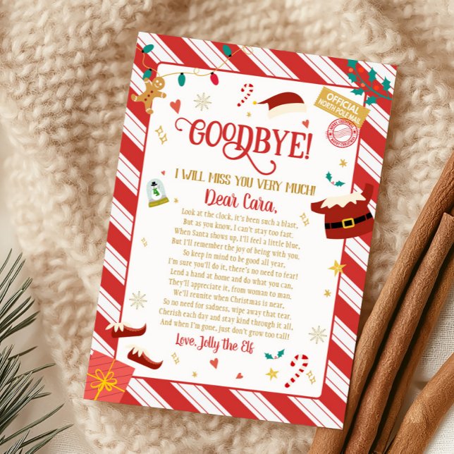 Tarjeta de carta de despedida de Navidad del elfo (Farewell Letter from Elf Goodbye Letter Card)