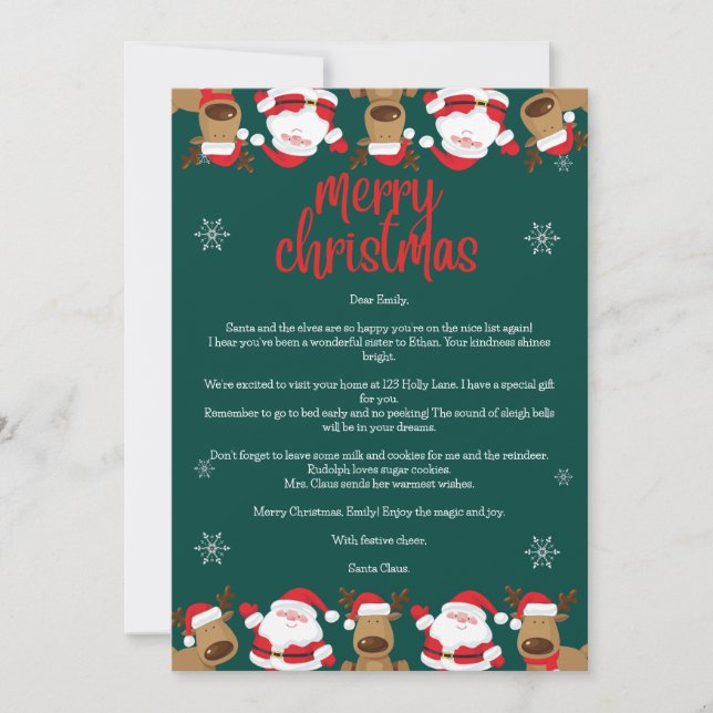 Tarjeta de carta personalizada de Santa Claus (Anverso)