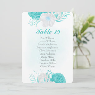 tarjeta de cartas de asiento con flores blancas tu
