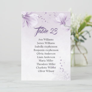tarjeta de cartas de asiento con flores moradas ro