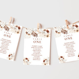 Tarjeta de cartas de asientos de boda floral boho