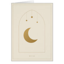 Tarjeta de cartulina crema y oro con arco de luna 