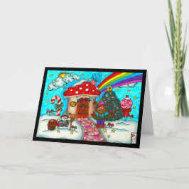 Tarjeta de casa de hongos navideños de Gnomie