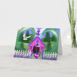 Tarjeta de Casa de Perro de Tulipán Rosa y Violeta
