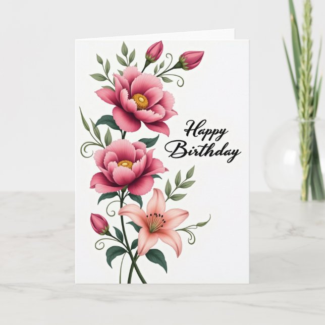 Tarjeta de cascada floral alegre (Anverso)
