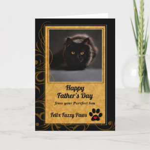 Tarjeta de Cat Fathers Day Gold and Black Photo