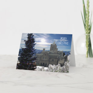 Tarjeta de Catedral Histórica y Árbol de Navidad