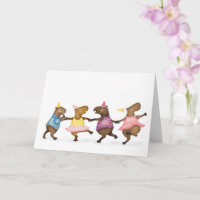Tarjeta de celebración de capybaras bailando linda