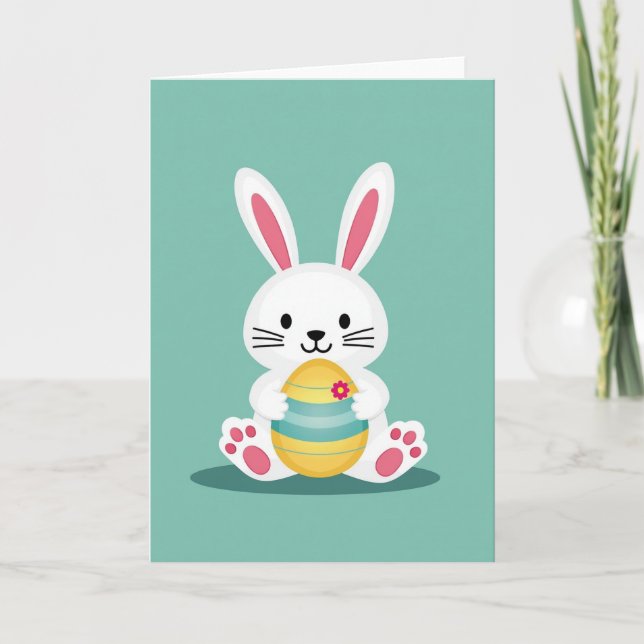 Tarjeta de Celebración de Conejo con Huevo (Anverso)