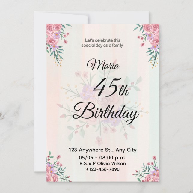 Tarjeta de Celebración de Cumpleaños con Flores Su (Anverso)