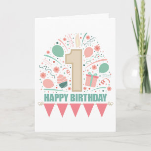 Tarjeta de Celebración de Cumpleaños con Vela Rosa