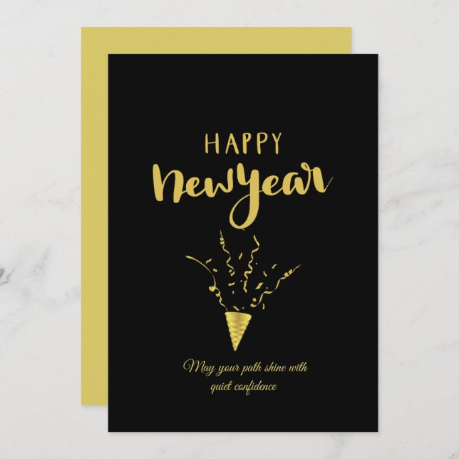 Tarjeta de celebración de Feliz Año Nuevo dorado (Anverso / Reverso)