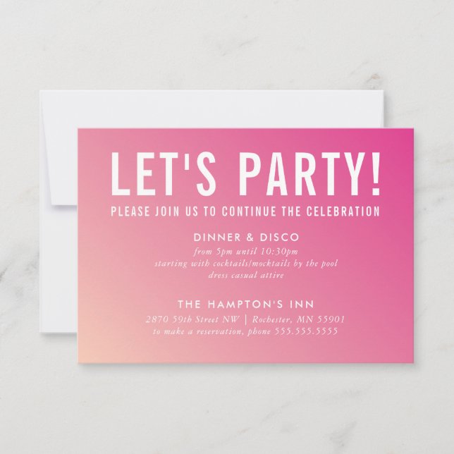 TARJETA DE CELEBRACIÓN DE FIESTA gradiente rosa mo (Anverso)