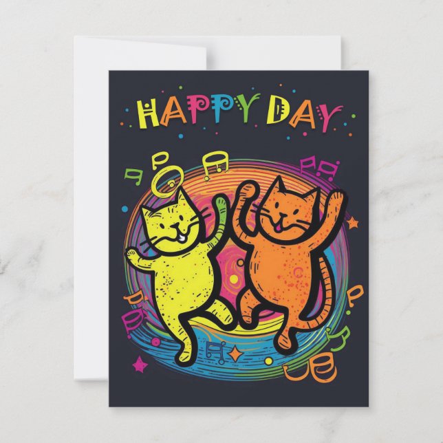 Tarjeta de celebración de gatos de explosión de co (Anverso)