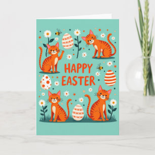 Tarjeta de Celebración de Gatos en Primavera Feliz