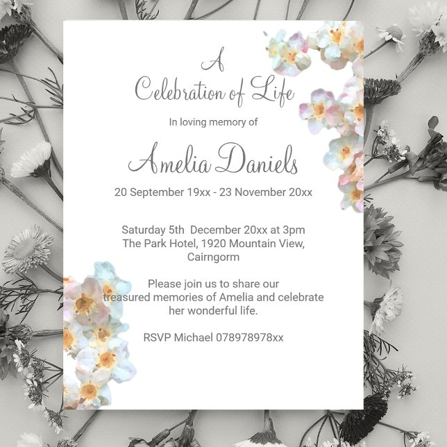 Tarjeta de Celebración de la Flor Silvestre (Pretty and feminine wildflower  celebration of life cards.)
