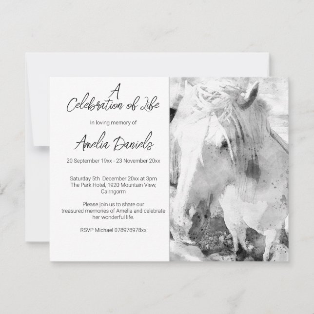 Tarjeta de Celebración de la Vida Poni Blanco (Anverso)