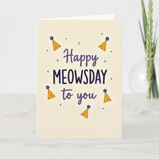 Tarjeta de Celebración de Meowsday Dulce (Anverso)