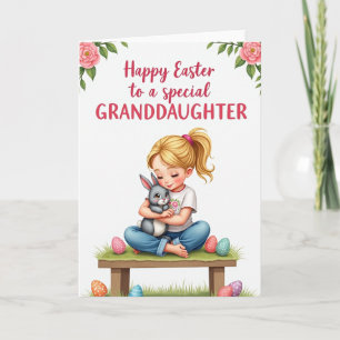 Tarjeta de Celebración de Niña y Conejito
