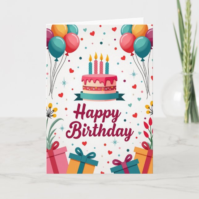 Tarjeta de Celebración de Pastel de Cumpleaños (Anverso)