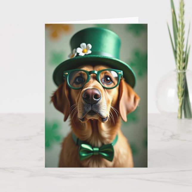Tarjeta de Celebración de Perro con Sombrero de Co (Anverso)