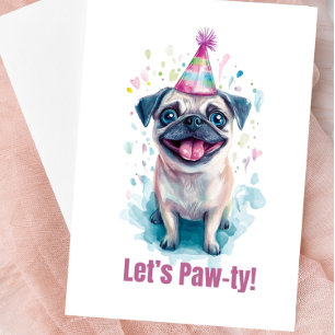Tarjeta de celebración de Pug "¡Vamos a Paw-tir!"