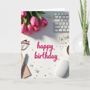 Tarjeta de Celebración de Tulipán Rosa