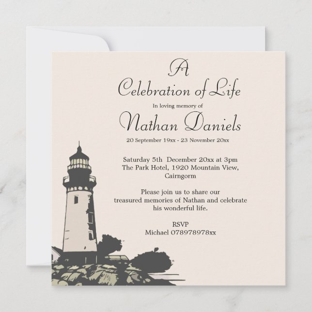 Tarjeta de celebración de vida en faro (Anverso)