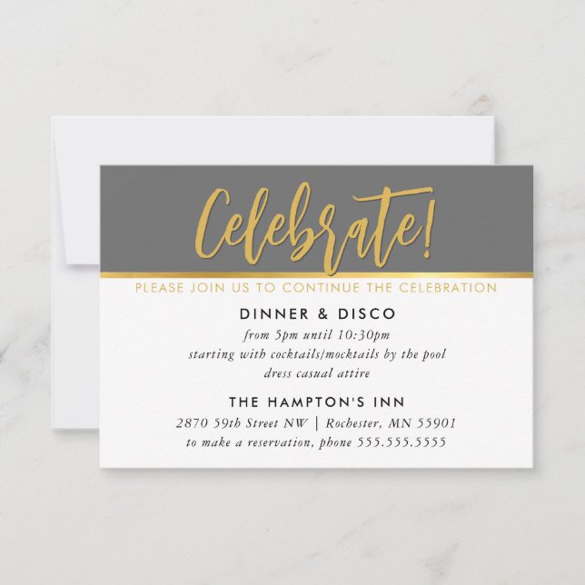 TARJETA DE CELEBRACIÓN fiesta Faux gold moderno gr (Anverso)
