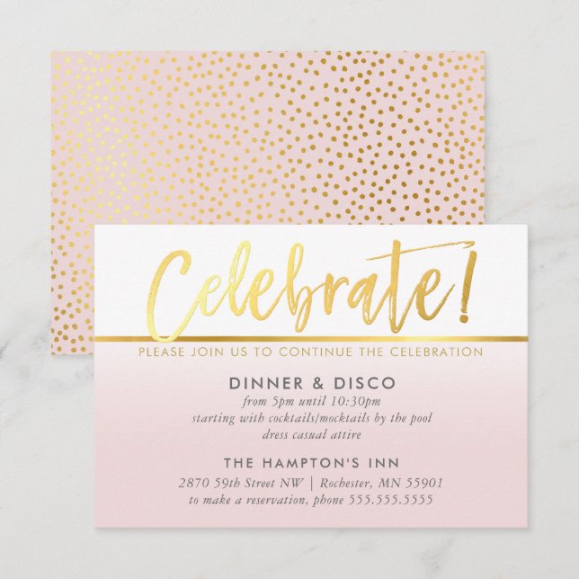 TARJETA DE CELEBRACIÓN fiesta oro falso rosa oscur (Anverso / Reverso)
