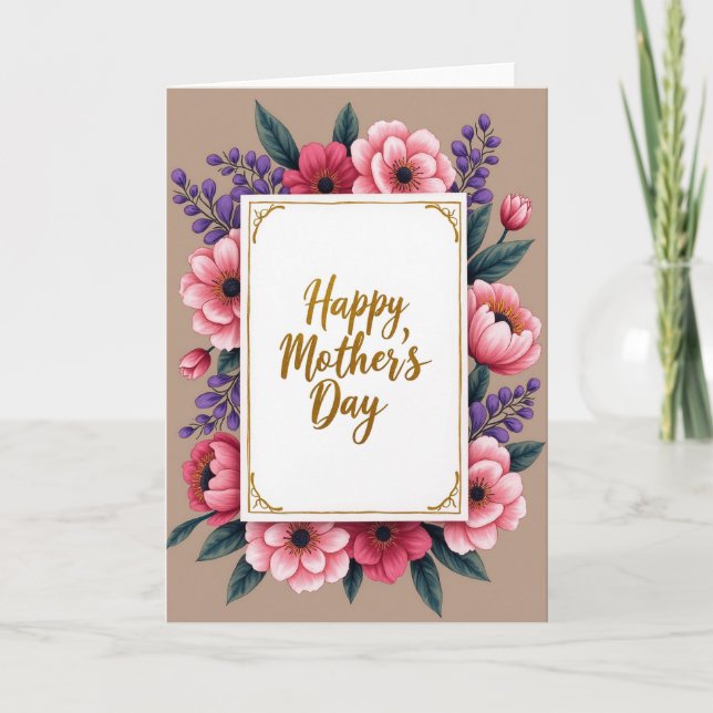 Tarjeta de Celebración Floral de Oro Falso (Anverso)