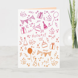 Tarjeta de Celebración Naranja y Fucsia
