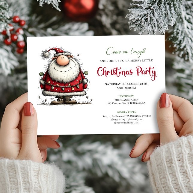 Tarjeta de Celebración Navideña de Santa Dibujada  (Quirky Hand Drawn Santa Holiday Celebration Card)