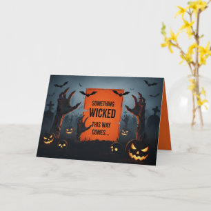Tarjeta de cementerio malvado de Halloween