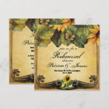 Tarjeta de cena de Boda de girasoles dorados
