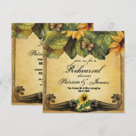 Tarjeta de cena de Boda de girasoles dorados