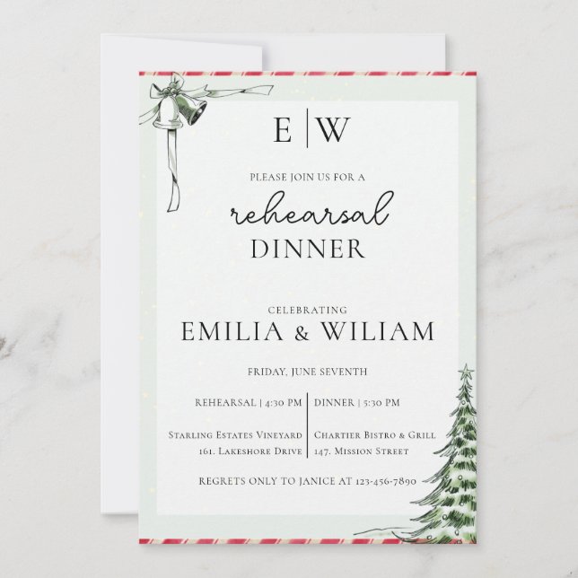 Tarjeta de cena de Boda de monograma para navidade (Anverso)