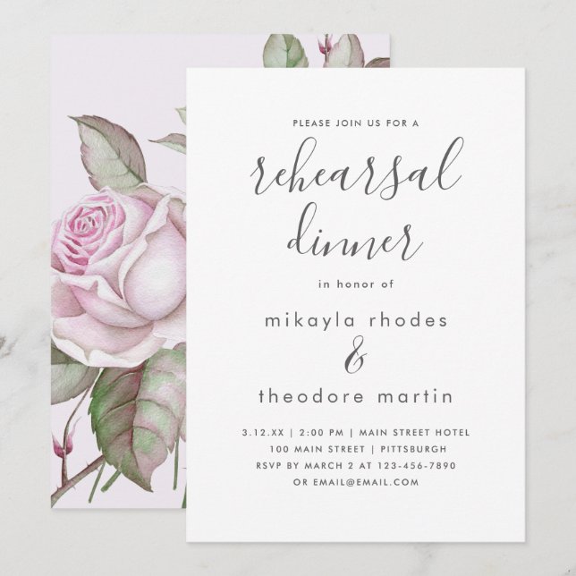 Tarjeta de cena de Boda de Rosas púrpura (Anverso / Reverso)