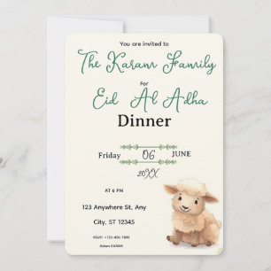 Tarjeta de cena de Eid Al Adha beige oveja linda