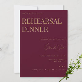 Tarjeta de cena de ensayo burdeos moderna y elegan