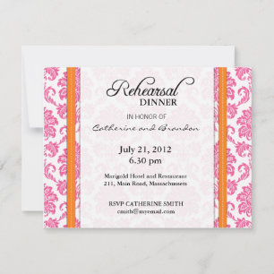 Tarjeta de cena de ensayo Damask Pink y Naranja