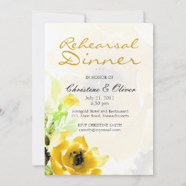Tarjeta de cena de ensayo de Boda de rosa amarillo