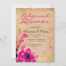 Tarjeta de cena de ensayo de Boda rosa rosado vint