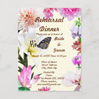 Tarjeta de Cena de Ensayo de Flores y Mariposas
